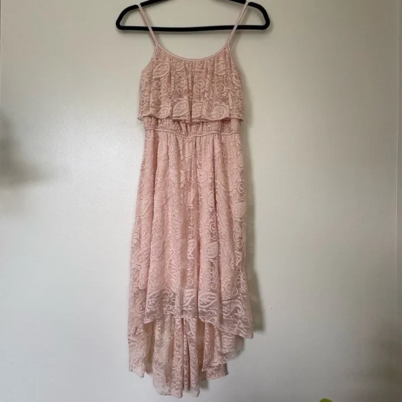 Love Reign | Pink High-Low Ruffled Lace Sundress | Size Small - Picture 1 of 10
